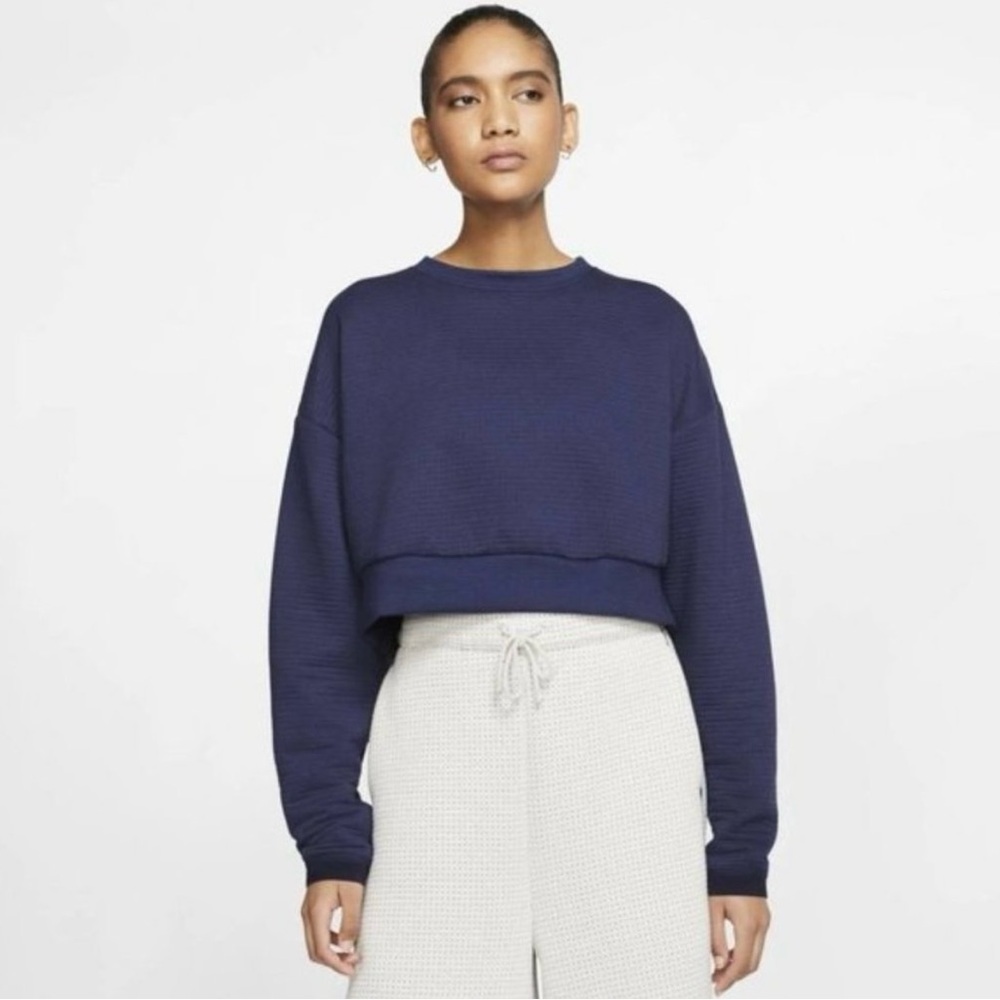 Navy Blue Nike Cropped Sportswear Waffle Pullover Sweatshirt Size Medium